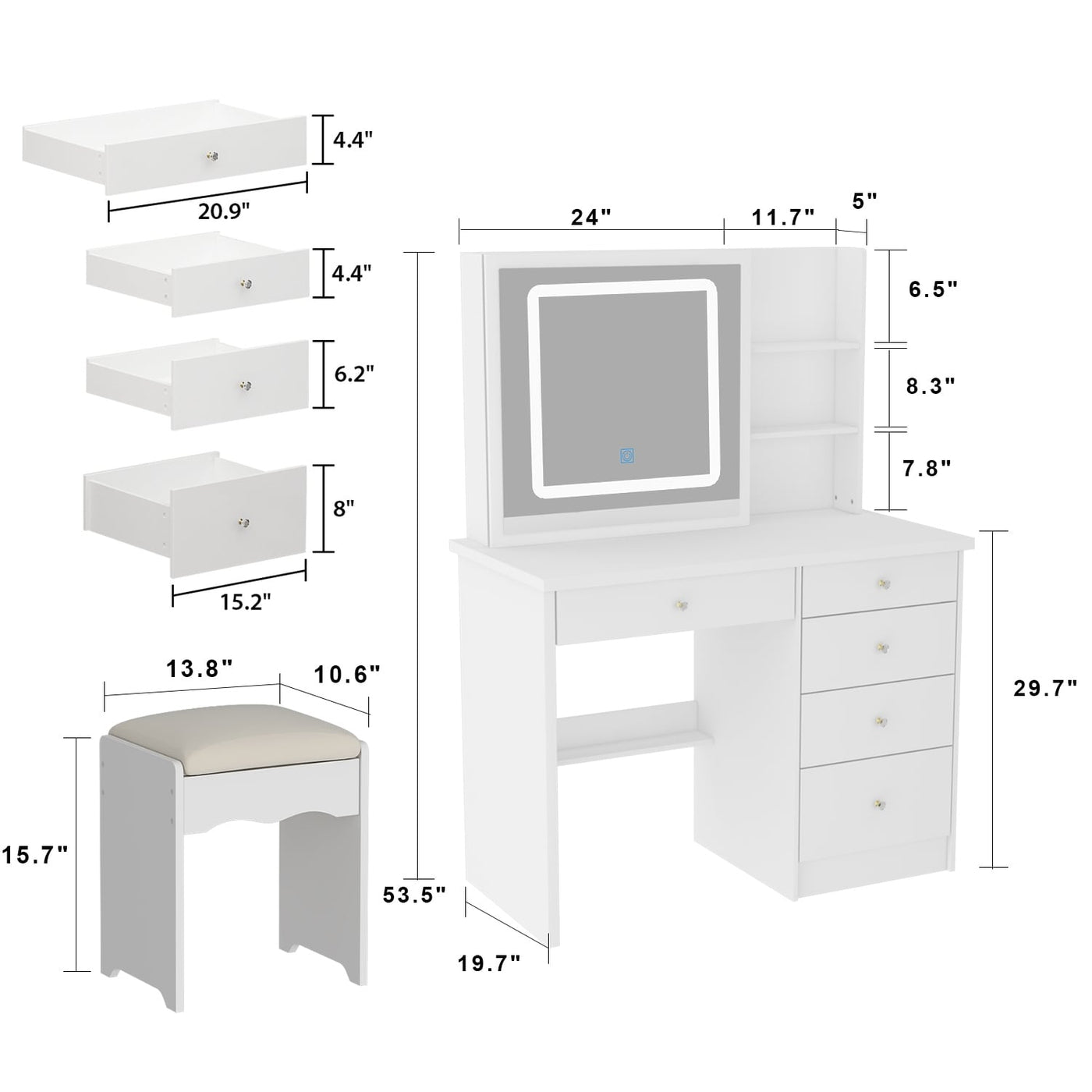 39.4'' W Dresser Makeup Vanity Set with Stool and Mirror Room
