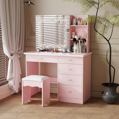 39.4'' Wide Makeup Vanity Set with Stool and Mirror