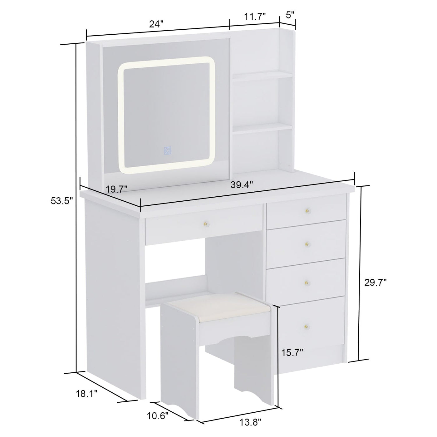 39.4'' W Dresser Makeup Vanity Set with Stool and Mirror Room