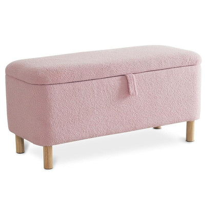 39.5 Off White Boucle Storage Ottoman Bench Sherpa Storage Bench Ottoman Foot Rest End of Bed for Living Room Bedroom,Wood Leg