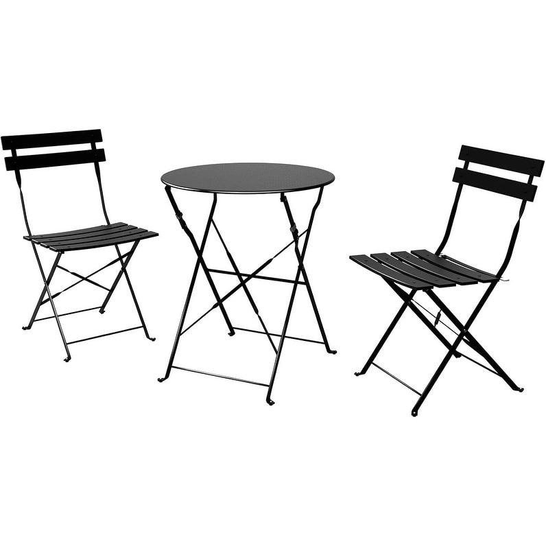 3pc Metal Folding Bistro Set, Weather-Resistant Outdoor/Indoor Conversation Set for Patio, Yard, Garden