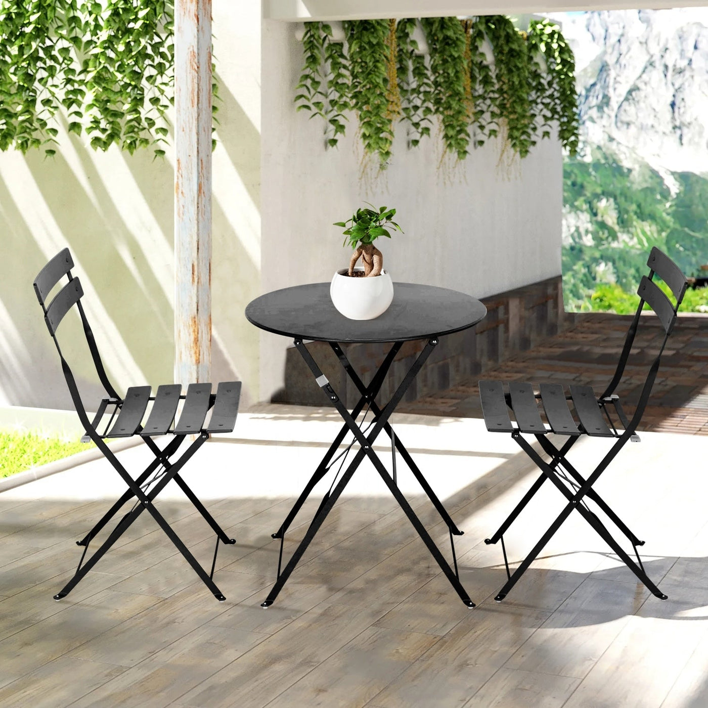 3pc Metal Folding Bistro Set, Weather-Resistant Outdoor/Indoor Conversation Set for Patio, Yard, Garden