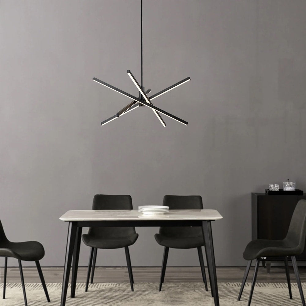 Black/ Gold Modern Aluminum LED Chandelier Linear Sputnik Ceiling Pendant Light for Living/ Dining Room/ Kitchen