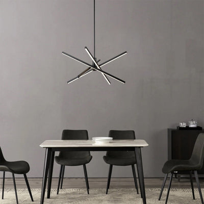 Black/ Gold Modern Aluminum LED Chandelier Linear Sputnik Ceiling Pendant Light for Living/ Dining Room/ Kitchen