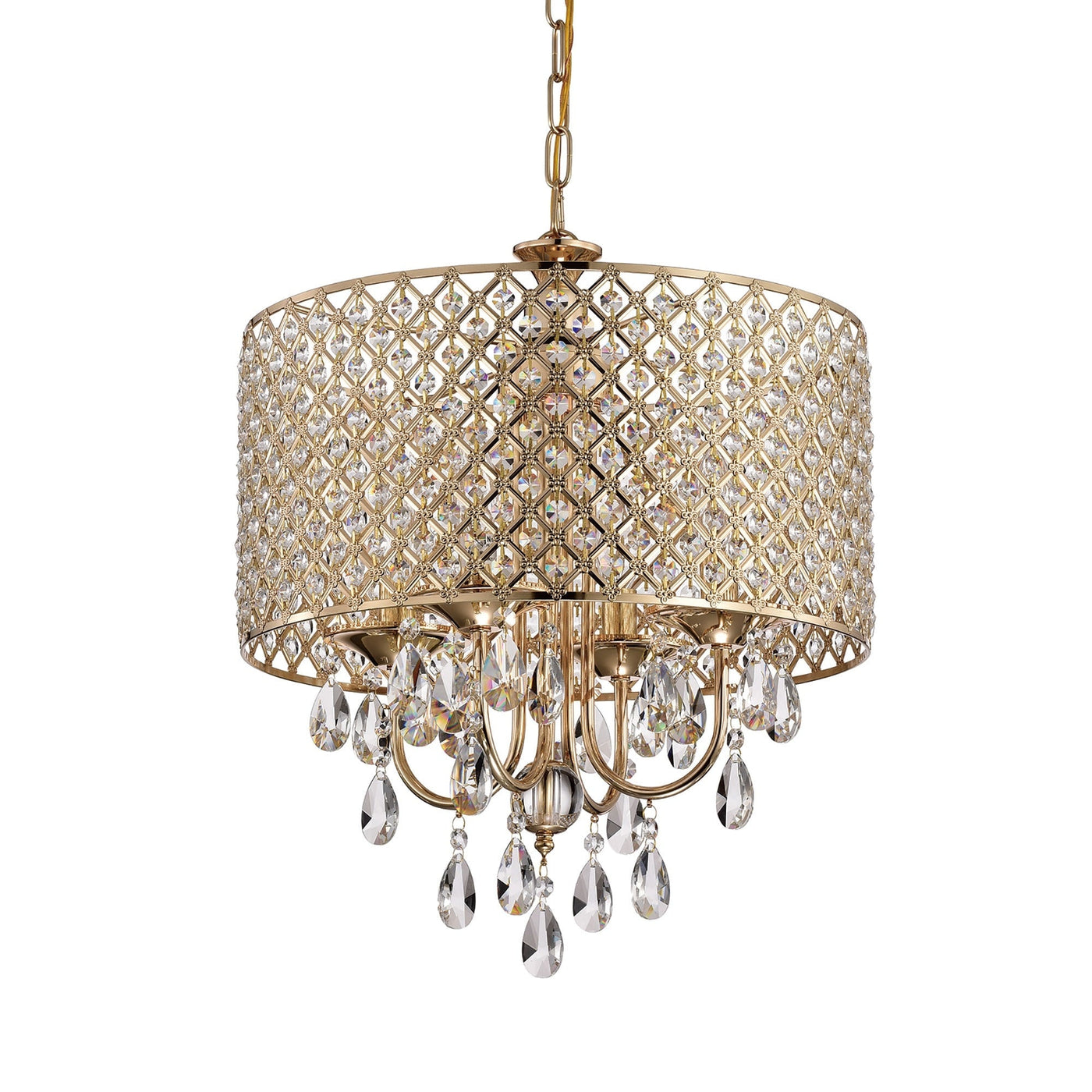 Round Beaded Drum Chandelier with Hanging Crystals