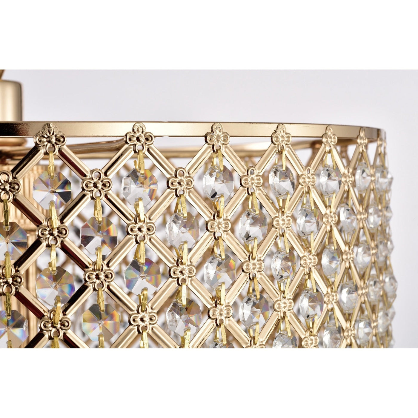 Round Beaded Drum Chandelier with Hanging Crystals