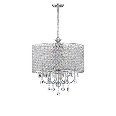 Round Beaded Drum Chandelier with Hanging Crystals