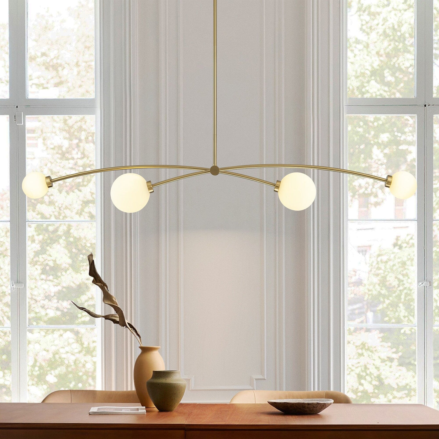 4-Light Modern Gold Simple Linear Sputnik Pendant Island Light/ Dining Room Light - 51.18 in. W x 11.02 in. D x 5.91 in. H
