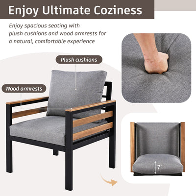 4-Piece Outdoor Sofa Set for 5 People with Removable Cushion & Solid Wood Coffee Table