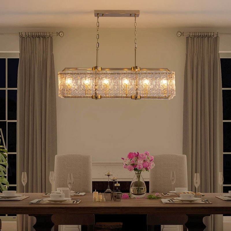 40 in. Linear Modern Crystal Chandeliers 16-Light Brass Gold Rectangular Chandelier for Dining Living Room Kitchen Island