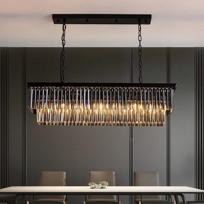 47 in. Smoked Gray and Black Modern Contemporary Crystal Chandelier 2-Tier Linear Kitchen Island Pendant Light for Dining Room