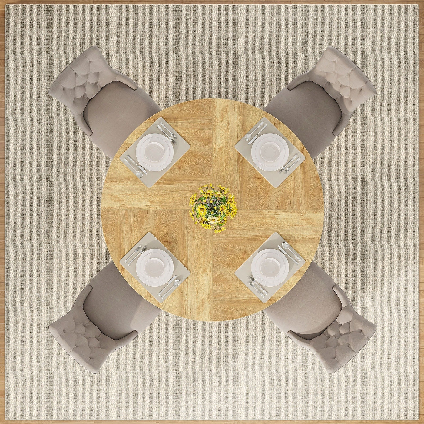 47 Round Dining Table for 4, Farmhouse Kitchen Table Small Dinner Table Wood Kitchen Table for Dining Room Living Room