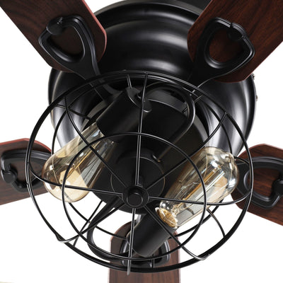 Farmhouse 48-in Wood 5-Blade Low Profile Flush Mount Black Ceiling Fan with Remote and Light Kit