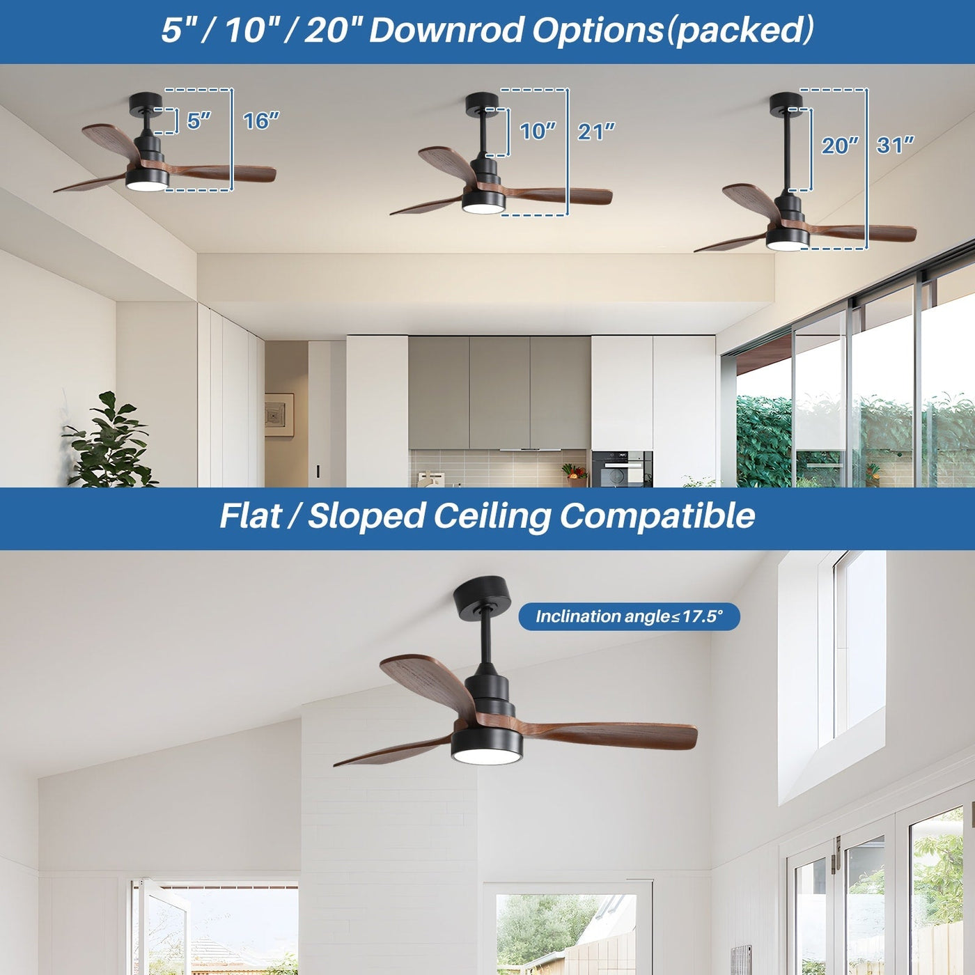 48 and 52 Integrated LED Ceiling Fan with Light and Remote, Reversible DC Motor