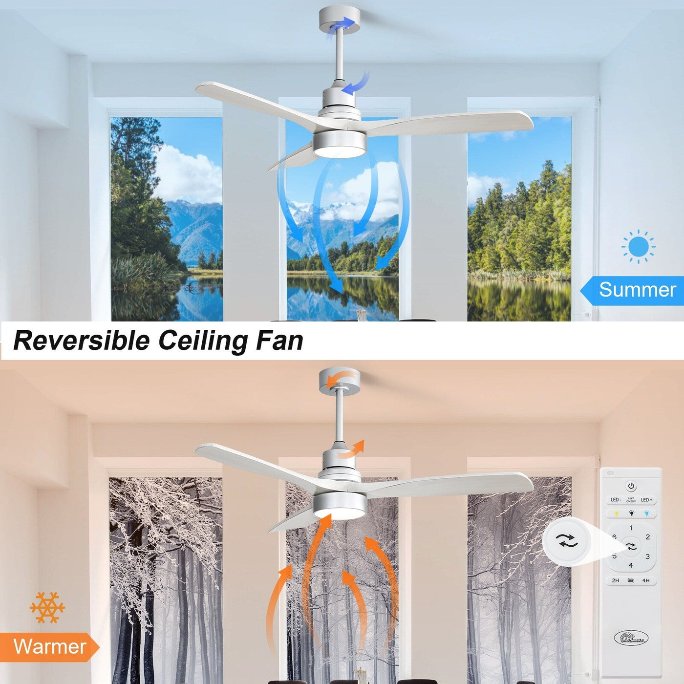 48 and 52 Integrated LED Ceiling Fan with Light and Remote, Reversible DC Motor