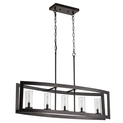 5-Light Mid-Century Modern Industrial Linear Kitchen Island Pendant Vintage Rectangle Glass Chandelier