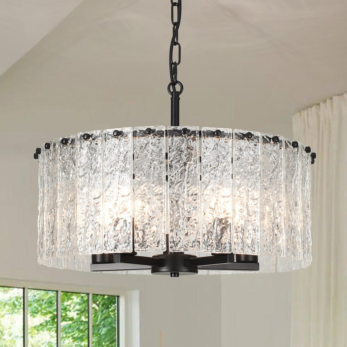 5-Light Modern Round Drum Chandelier, Classic Semi Flush Mount Chandelier, Kitchen Island Pendant Light for Dining Room