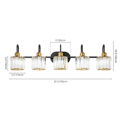 5-Light Glam Linear Dimmable Crystal Bathroom Vanity Lights with Cylinder Crystal Shade