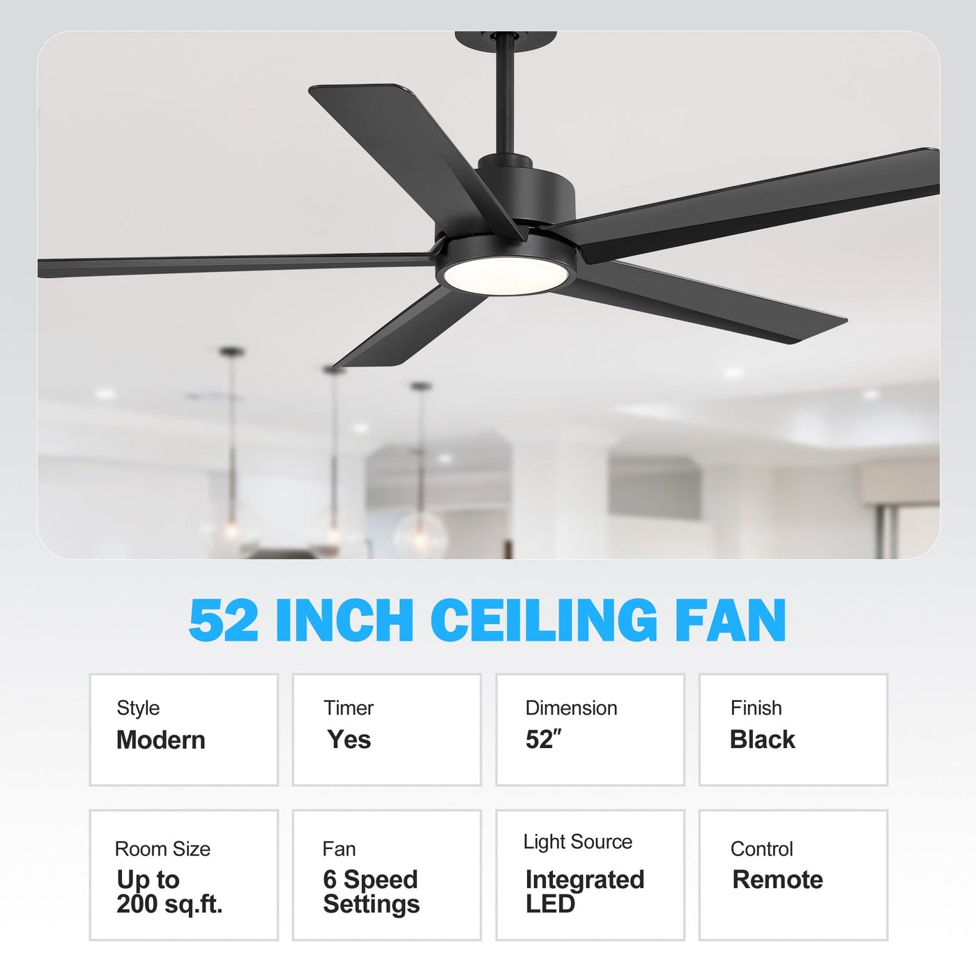 Breezary 65/52/42 5-Blade LED Ceiling Fan with Light Kit and Remote