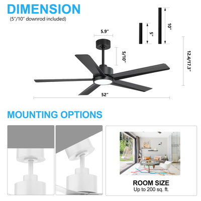 Breezary 65/52/42 5-Blade LED Ceiling Fan with Light Kit and Remote