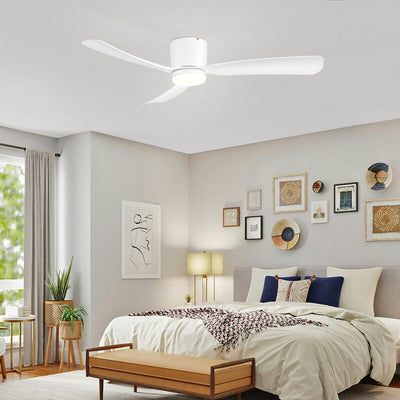 52 Inch Black/White Flush Mount LED Ceiling Fan with Lights Remote(3-Blade)