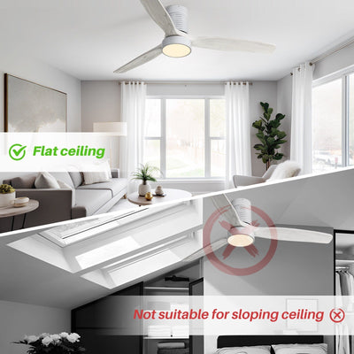 52 Inch Farmhouse Style Flush Mount Ceiling Fan with Light and Remote Control, Reversible DC Motor