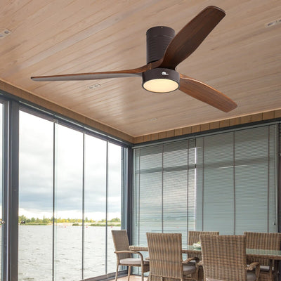 52 Inch Farmhouse Style Flush Mount Ceiling Fan with Light and Remote Control, Reversible DC Motor