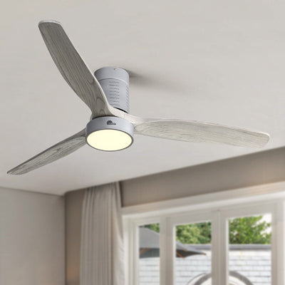 52 Inch Farmhouse Style Flush Mount Ceiling Fan with Light and Remote Control, Reversible DC Motor