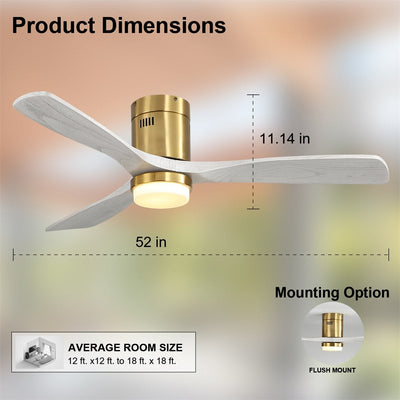 Sofucor 52 Inch Flush Mount Ceiling Fan with Remote, Reversible Motor,Integrated Light Optional