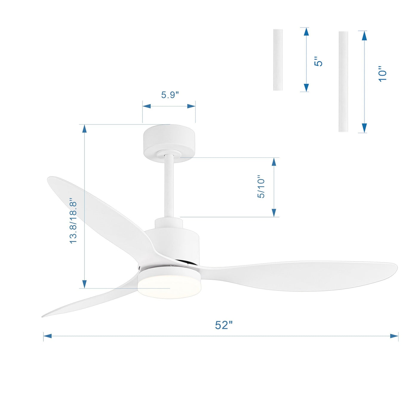 52 Inch LED Ceiling Fan with Lights Remote(3-Blade)