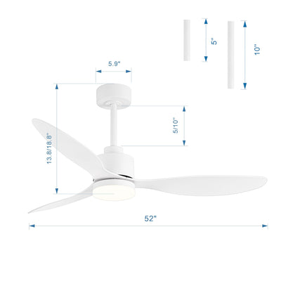 52 Inch LED Ceiling Fan with Lights Remote(3-Blade)