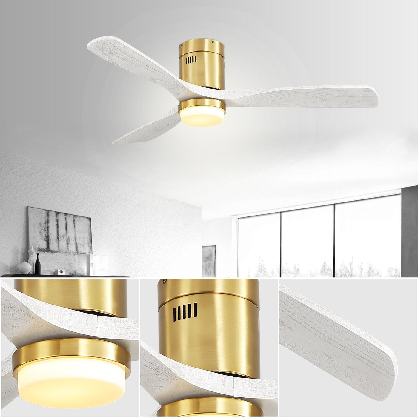 Sofucor 52 Inch Flush Mount Ceiling Fan with Remote, Reversible Motor,Integrated Light Optional