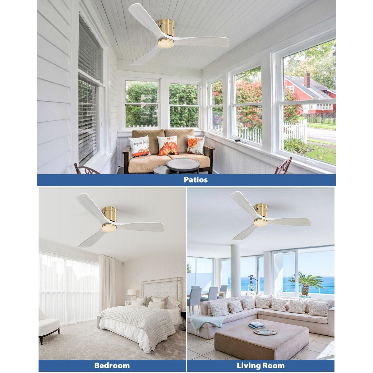 Sofucor 52 Inch Flush Mount Ceiling Fan with Remote, Reversible Motor,Integrated Light Optional