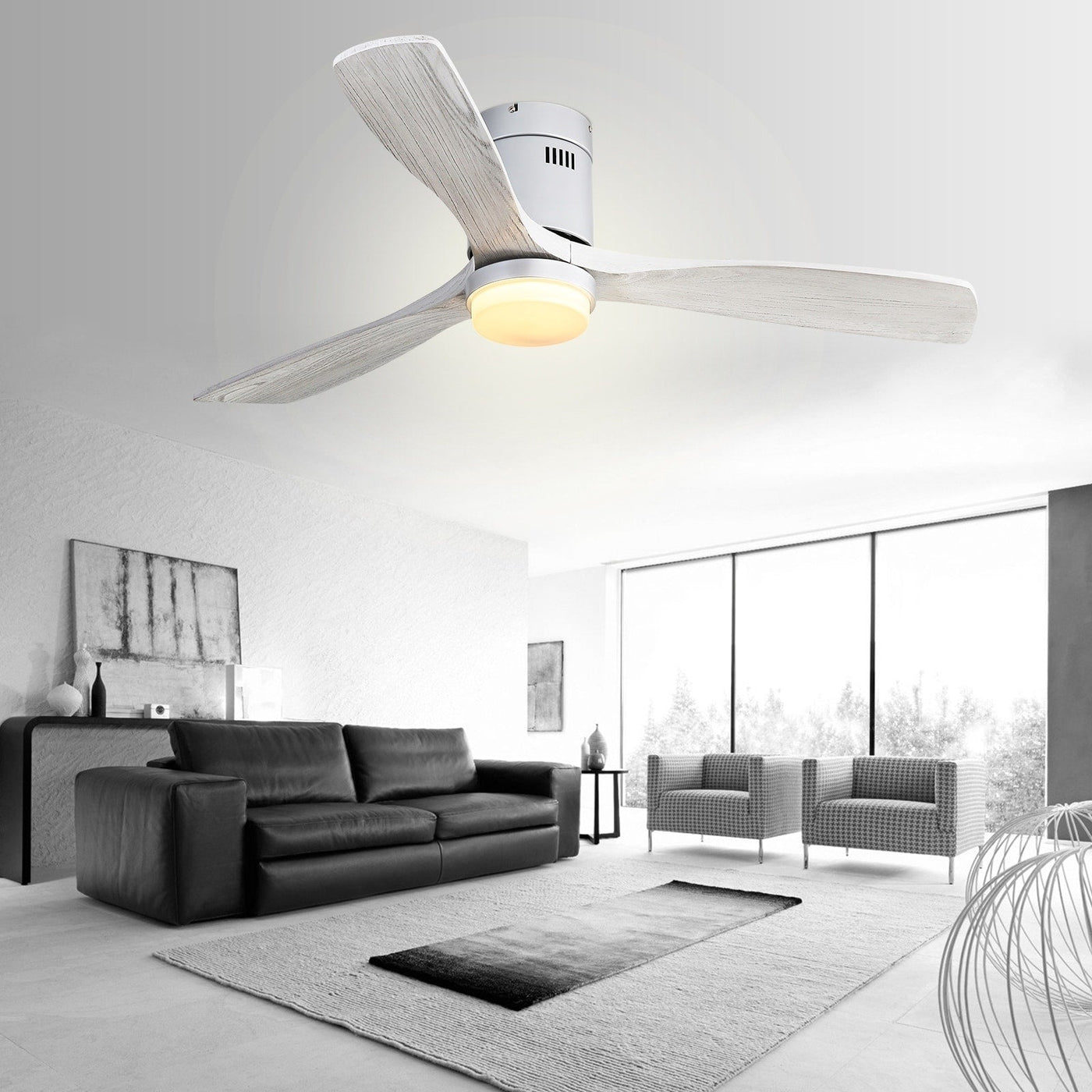 Sofucor 52 Inch Flush Mount Ceiling Fan with Remote, Reversible Motor,Integrated Light Optional