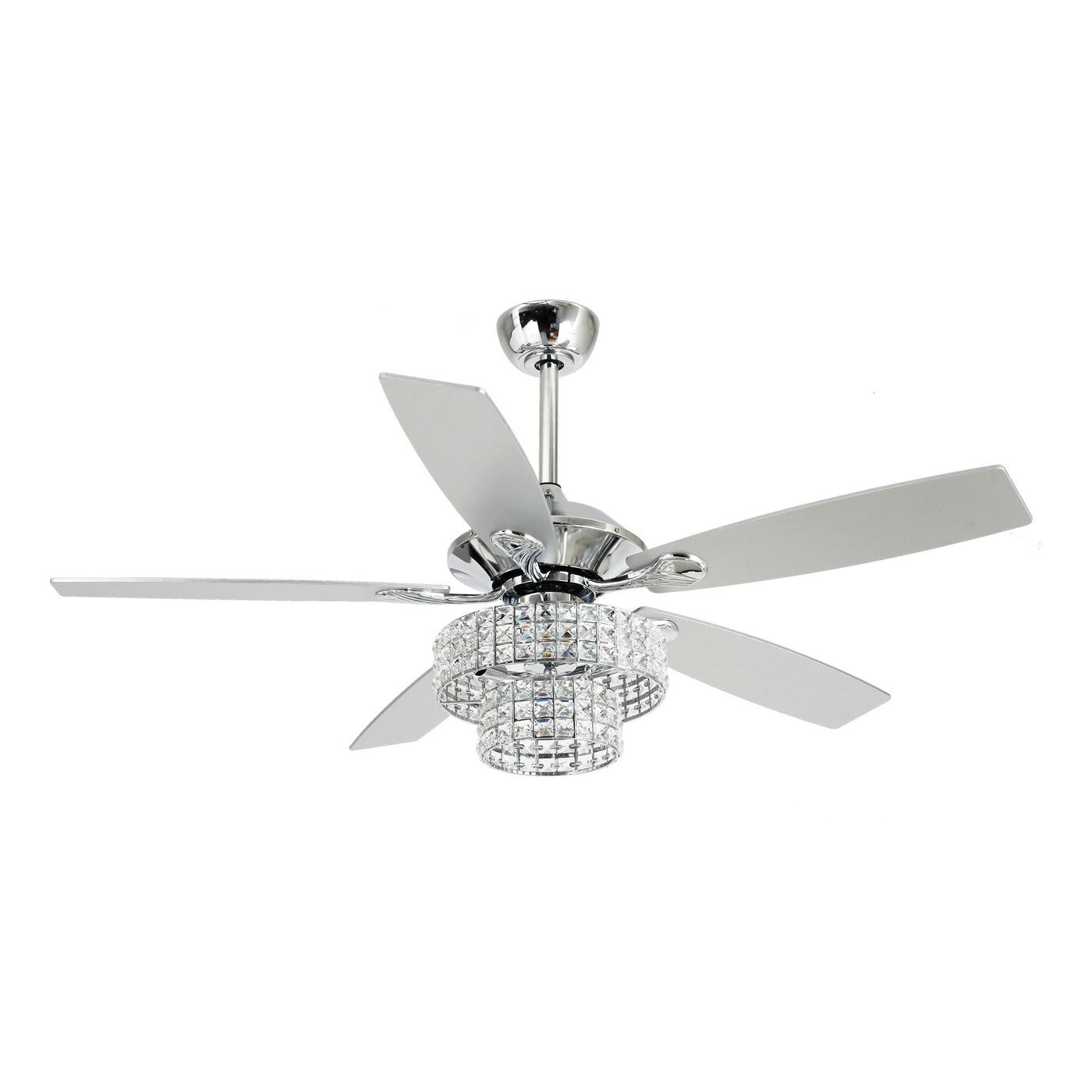 52-inch Chrome Wooden 5-blade Modern Crystal Ceiling Fan with Remote