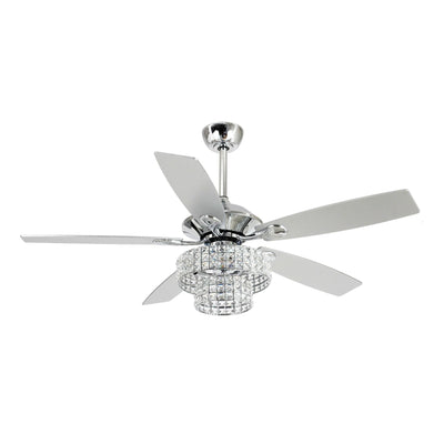 52-inch Chrome Wooden 5-blade Modern Crystal Ceiling Fan with Remote