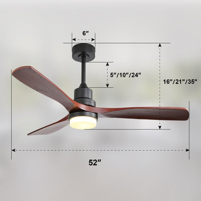 Sofucor 52 Indoor Wood Ceiling Fan Light with Remote, Integrated Light Optional