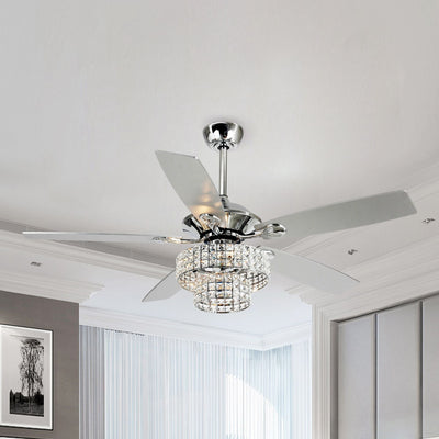 52-inch Chrome Wooden 5-blade Modern Crystal Ceiling Fan with Remote