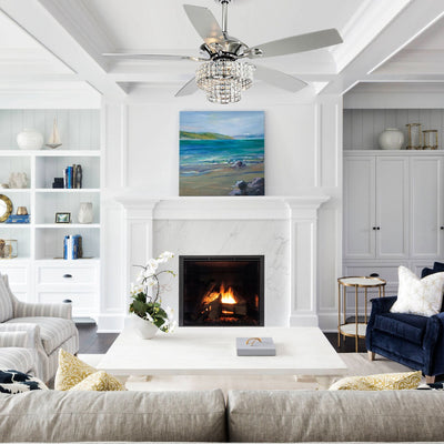 52-inch Chrome Wooden 5-blade Modern Crystal Ceiling Fan with Remote