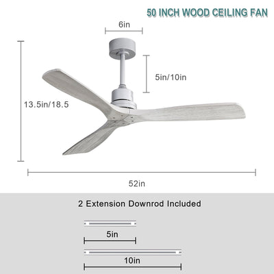 52 inch Modern Solid Wood / ABS Ceiling Fan With Remote Control(No Light),6 WInd Speed,Reversible Airflow