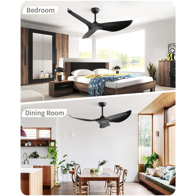 52 inch Modern Solid Wood / ABS Ceiling Fan With Remote Control(No Light),6 WInd Speed,Reversible Airflow