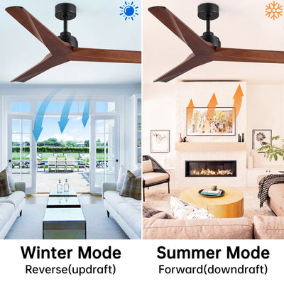 52 inch Modern Solid Wood / ABS Ceiling Fan With Remote Control(No Light),6 WInd Speed,Reversible Airflow