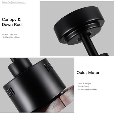 52 inch Modern Solid Wood / ABS Ceiling Fan With Remote Control(No Light),6 WInd Speed,Reversible Airflow