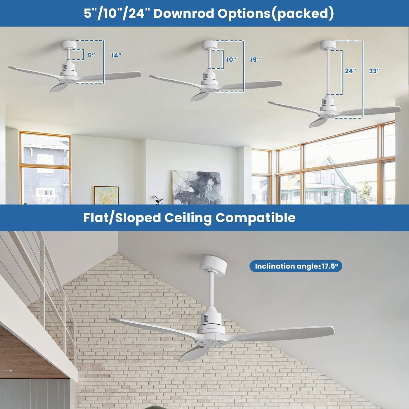 52 inch Modern Solid Wood / ABS Ceiling Fan With Remote Control(No Light),6 WInd Speed,Reversible Airflow