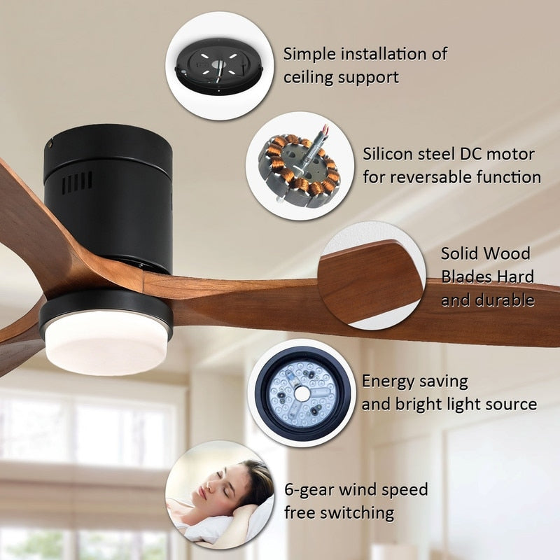 Sofucor 52 Inch Flush Mount Ceiling Fan with Remote, Reversible Motor,Integrated Light Optional