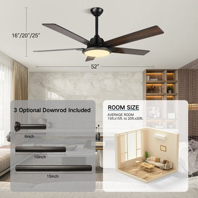 52 Modern Ceiling Fans with Lights and Remote, LED Dimmable