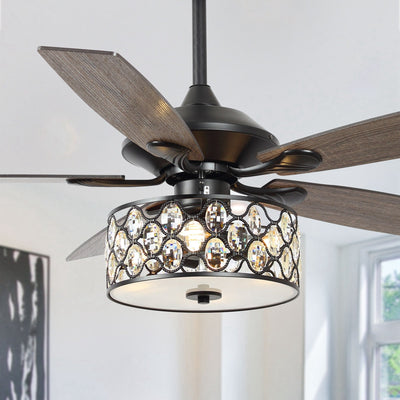 52 Modern 4-Light Chandelier Crystal Ceiling Fan with Remote