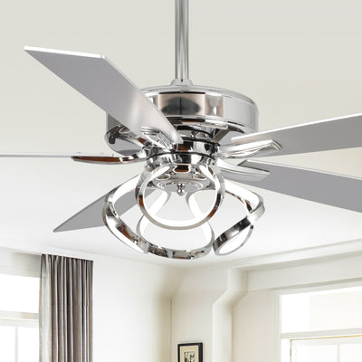 52 Modern Chrome/ Black Indoor Dimmable LED Ceiling Fan with Light and Remote