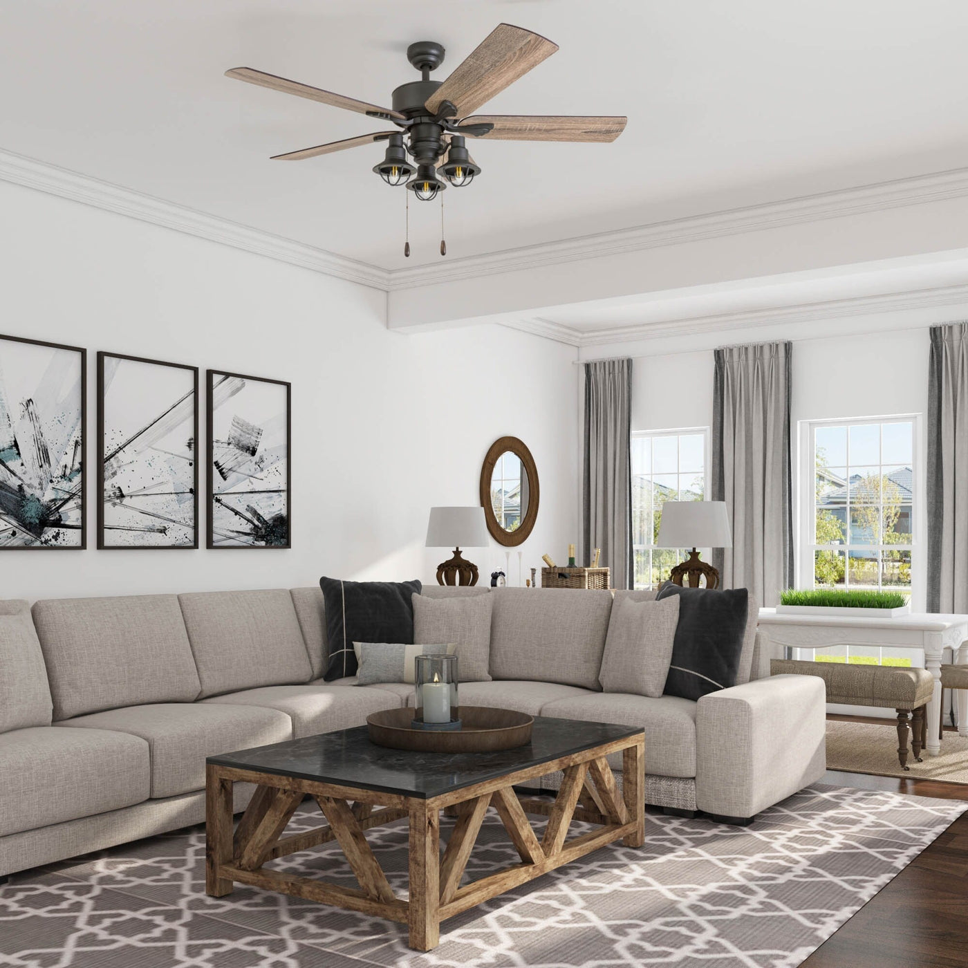 52 Prominence Home Sivan Bronze Farmhouse LED Ceiling Fan with Light, Remote Control