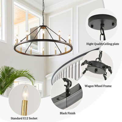 54-inch Round Wagon Wheel 24-light Chandelier